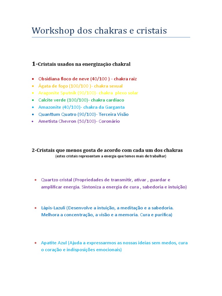 Workshop Dos Chakras e Cristais | PDF | Chacra | Cor