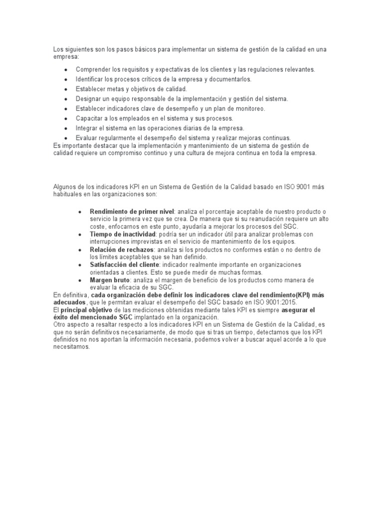 Pasos para Implementar un SGC ISO 9001 | PDF | Indicador de rendimiento ...