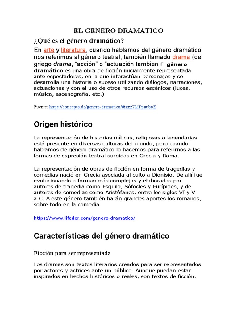 Orígenes y características del género dramático | PDF | Teatro | Comedia