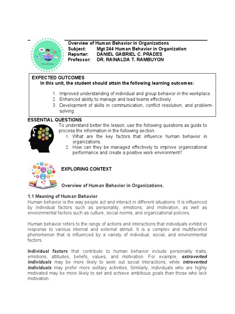 Understanding Human Behavior in Organizations | PDF | Organizational ...