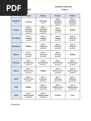 Monthly Lesson Plan G5