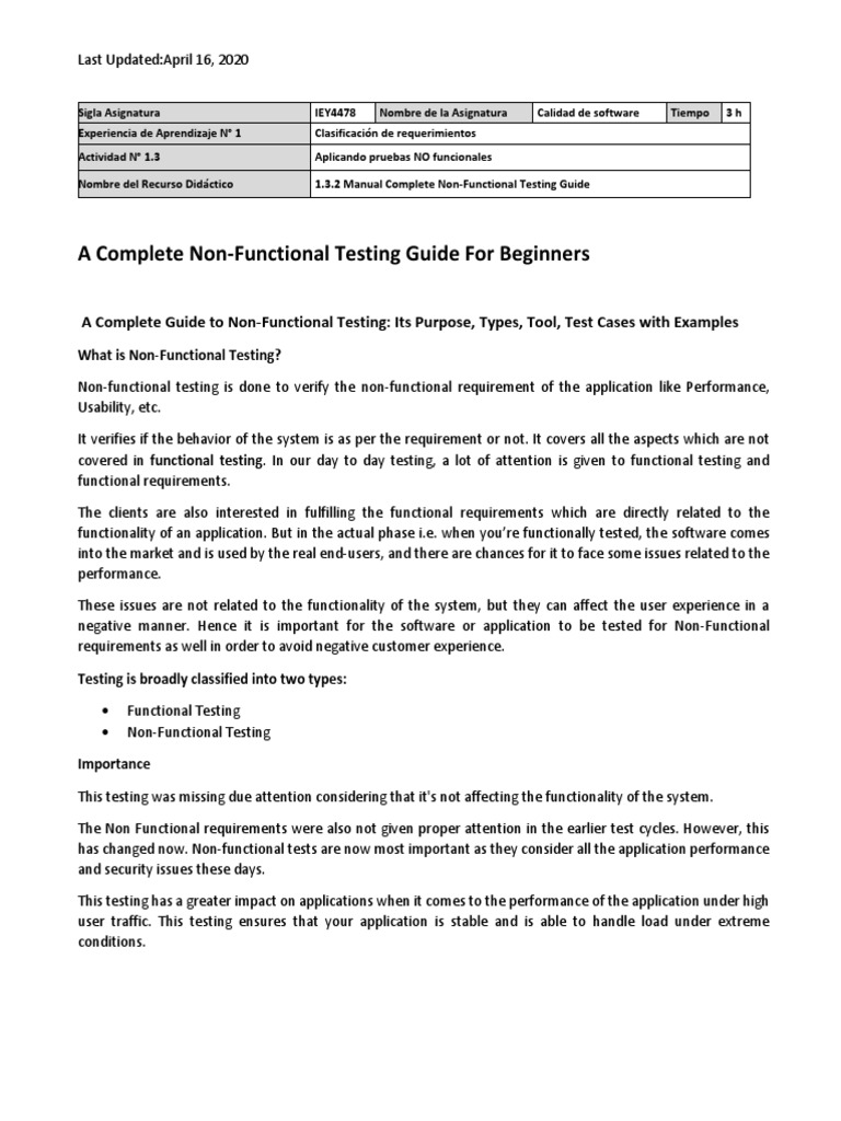 1 3 2 Manual Complete Non Functional Testing Guide PDF | PDF ...