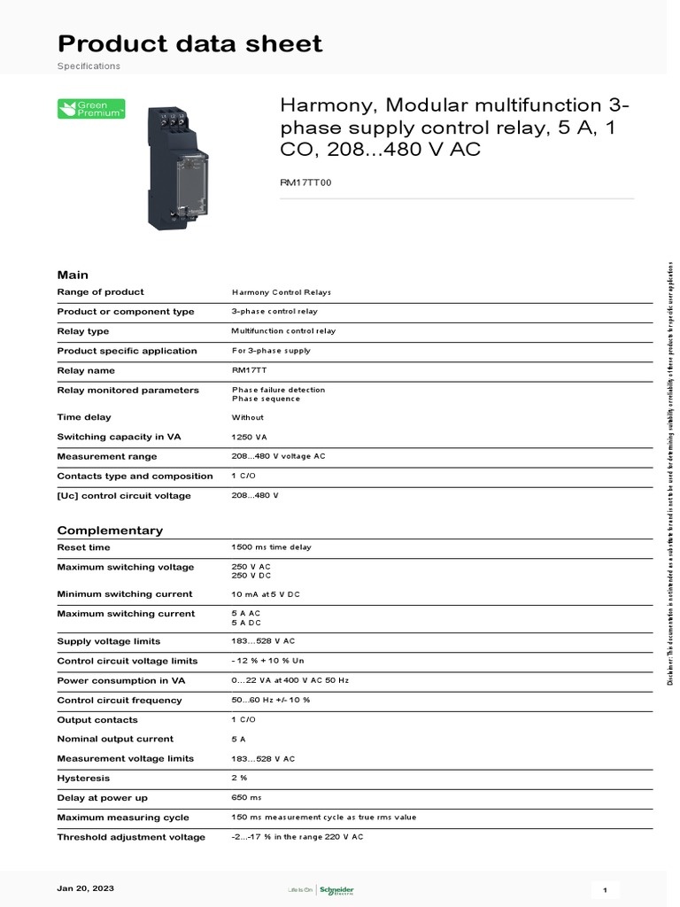 3-Phase Control Relay Specs | PDF | Alternating Current | Relay
