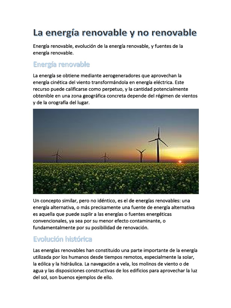 Fuentes de Energía Renovable y No Renovable | PDF | Energía renovable ...