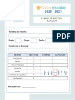 5 Grado Examen Trimestral Bloque III 2020 2021