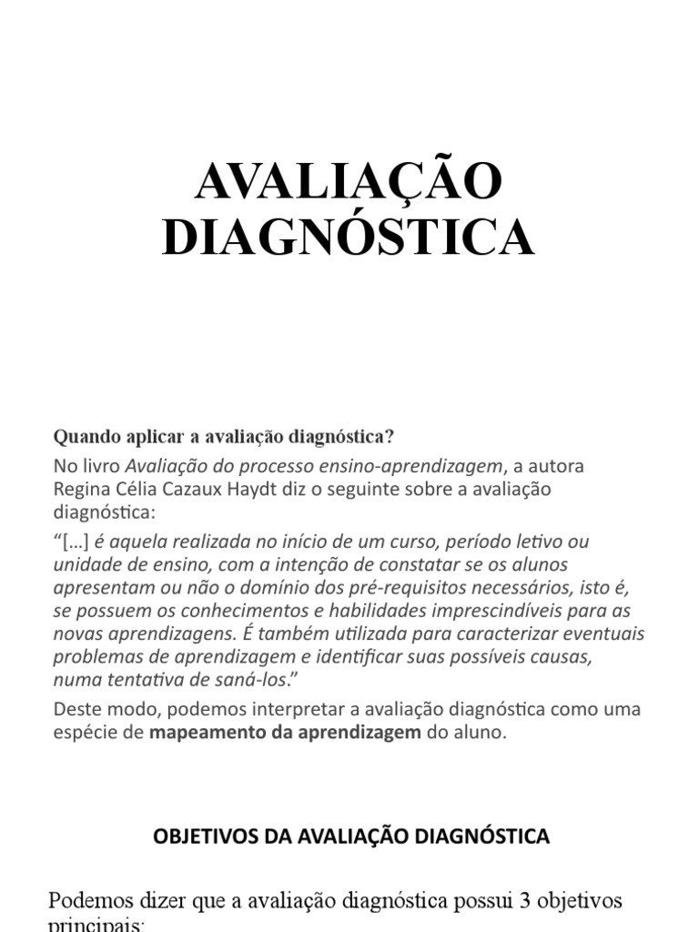 Objetivos da Avaliação Diagnóstica | PDF | Autoajuda