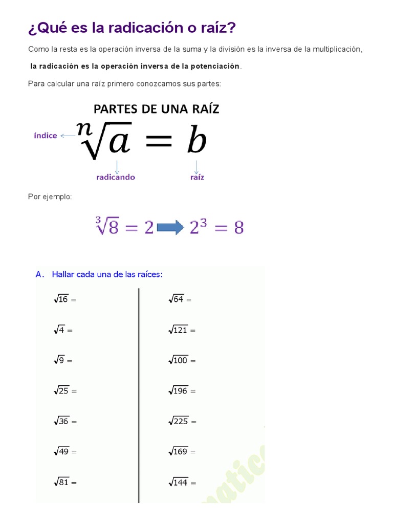 Qué Es La Radicación o Raíz | PDF