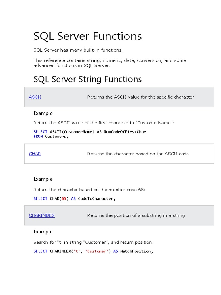 SQL Server Functions | PDF | String (Computer Science) | Software ...