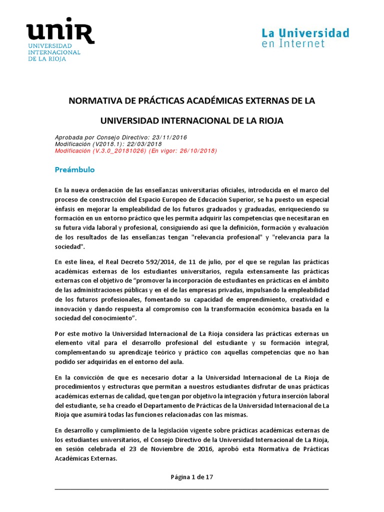 Normativa de Prácticas Externas UNIR | PDF | Comisión Europea | Plan de ...
