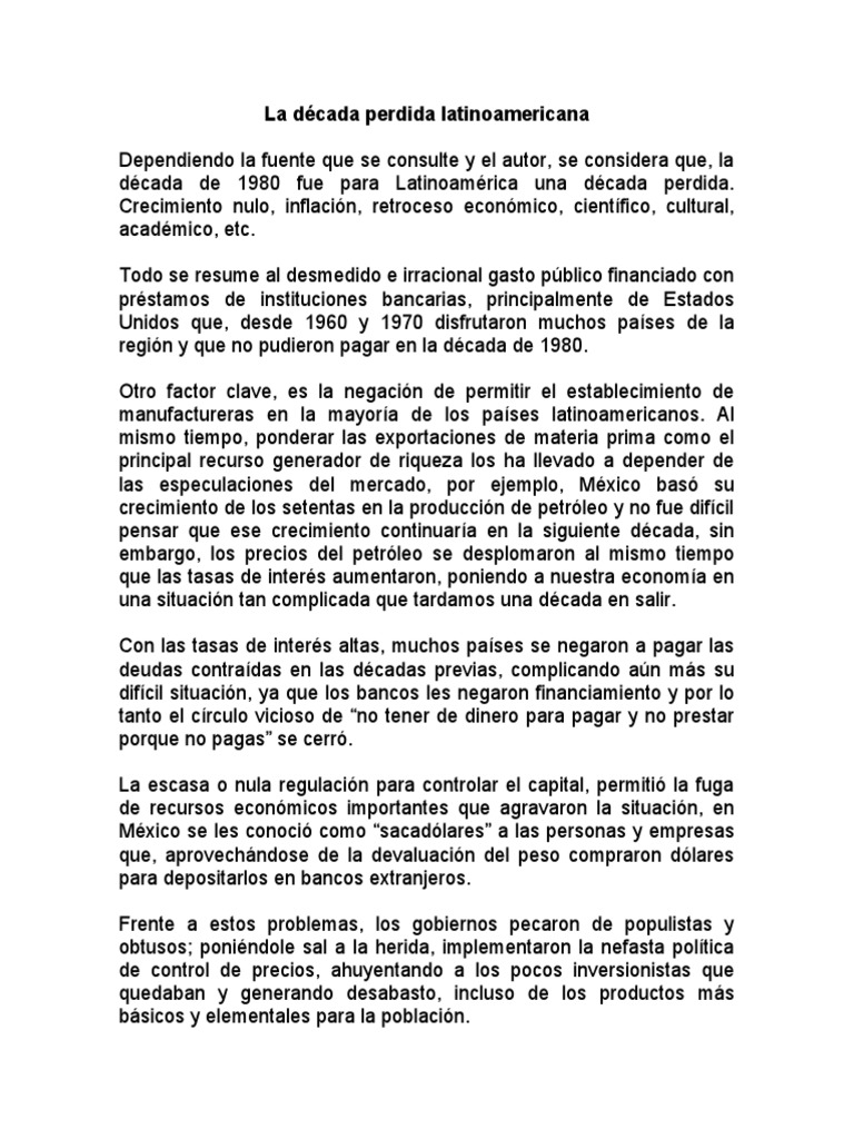 La Década Perdida Latinoamericana | PDF | Bancos | Economía política