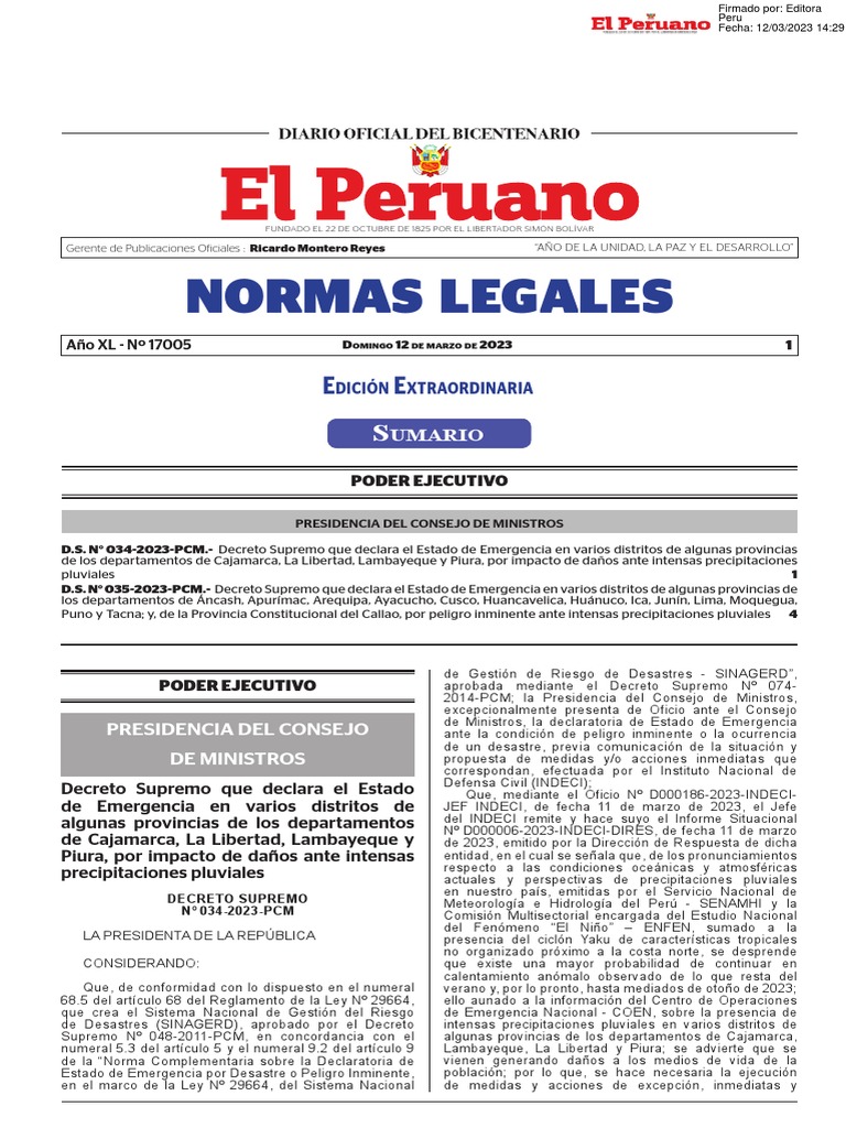 Estado de Emergencia por Lluvias 2023 | PDF | Ministerio (Departamento ...