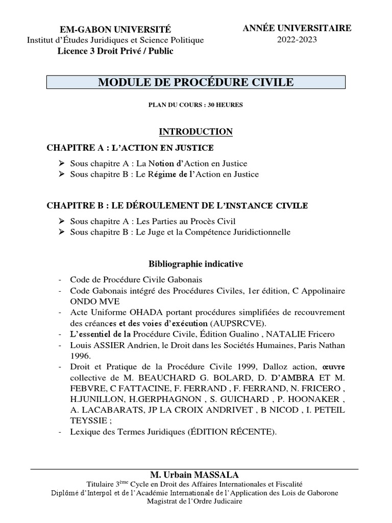 Cours de Procédure Civile Gabonaise | PDF | Justice | Crime et violence