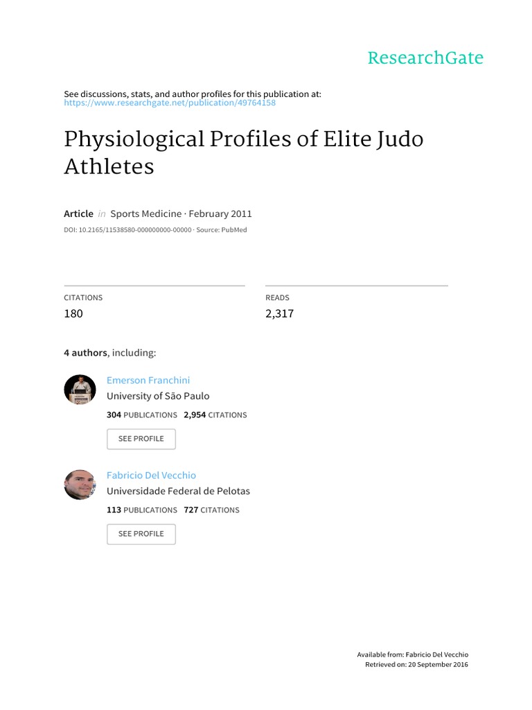 Physiological Profiles of Judo Athletes | PDF | Skeletal Muscle ...