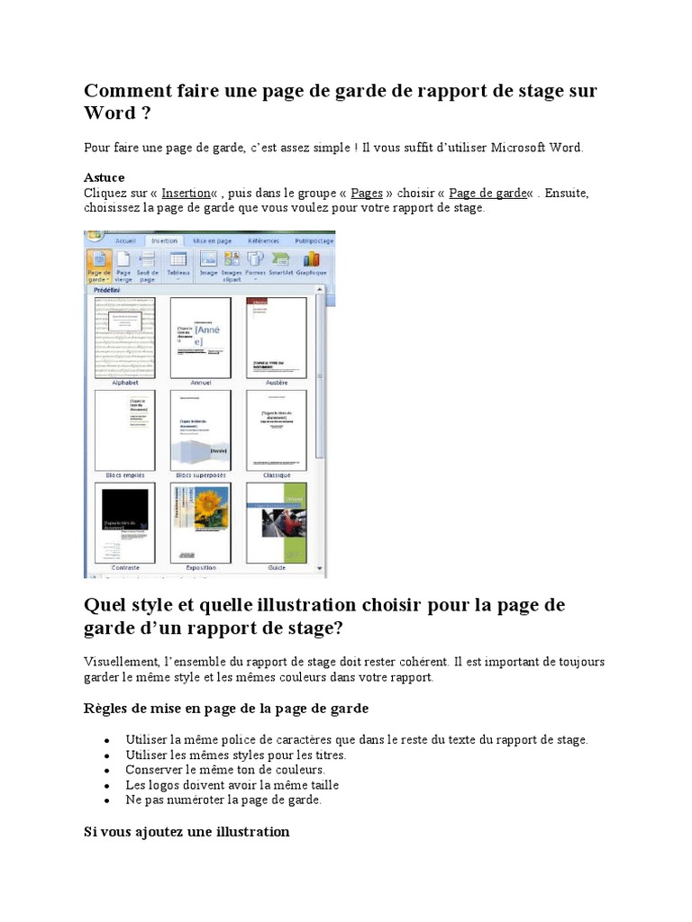 Page de garde pour rapport de stage Word | PDF | Microsoft Word
