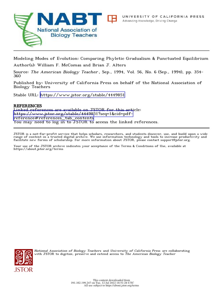 Mccomas alters 1994 modeling modes of evolution comparing phyletic