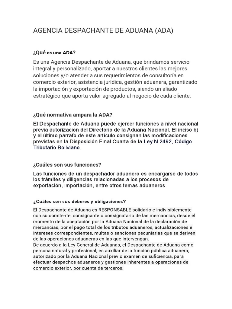 Agencia Despachante de Aduana | PDF