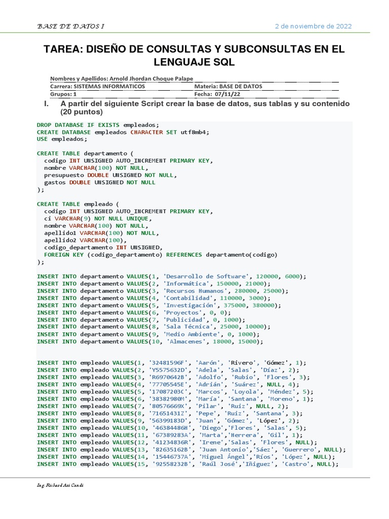 Consultas SQL para Base de Datos Empleados | PDF | SQL | Software de ...