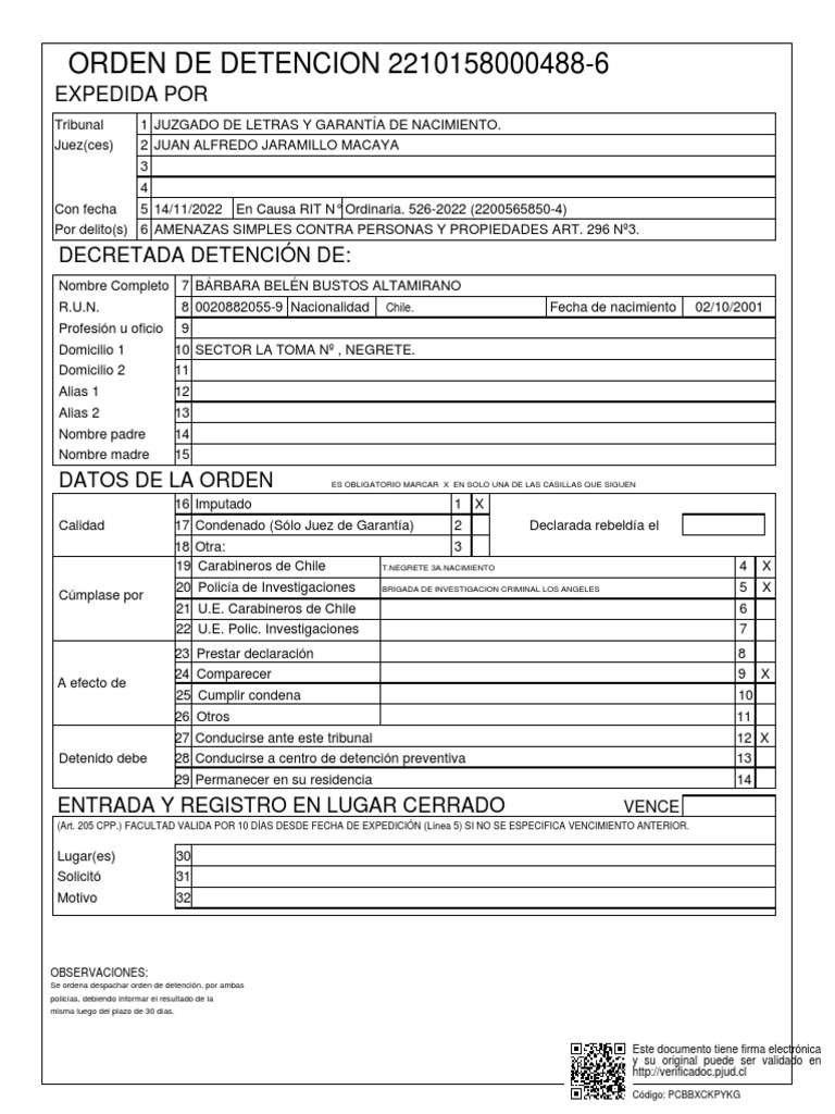 Orden de Detención por Amenazas | PDF | Gobierno
