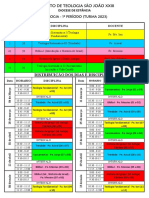 Horários disciplinas 1o período Teologia São João XXIII