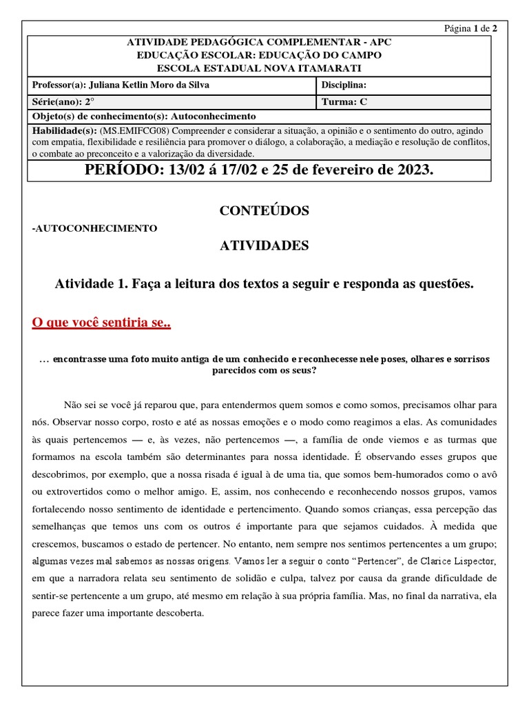 Apc - PDV 2 C PDF | PDF | Empatia | Sentimento