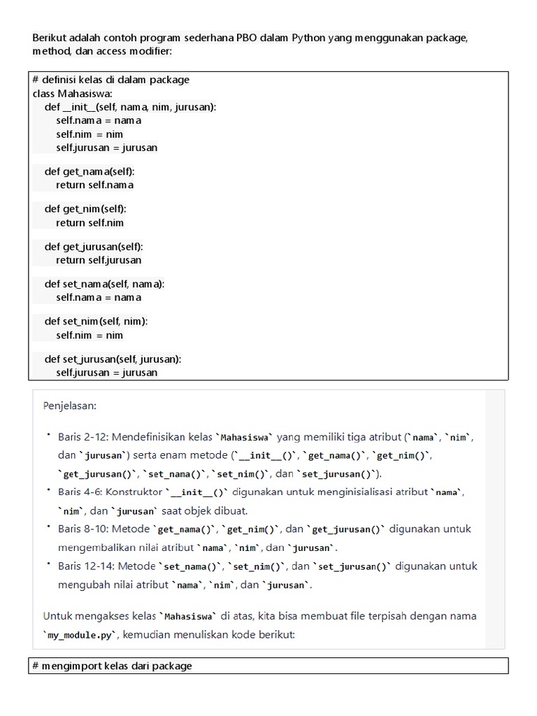 Contoh Program Sederhana PBO dalam Python menggunakan Package, Method ...
