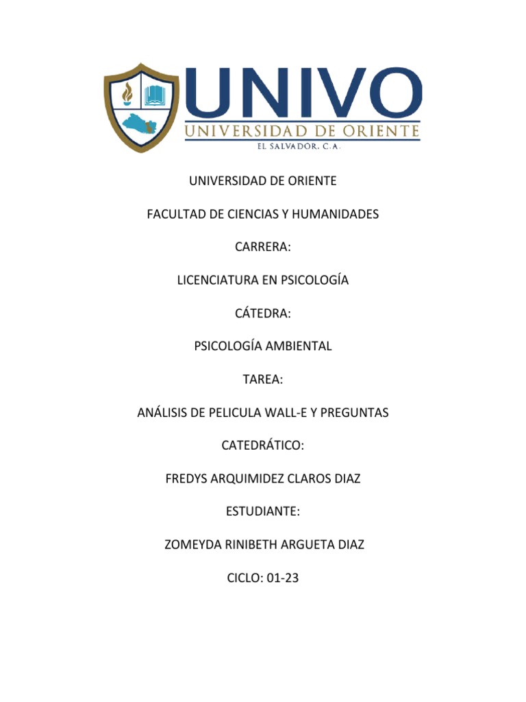 Analisis de Pelicula WallE PDF Entorno natural Comportamiento