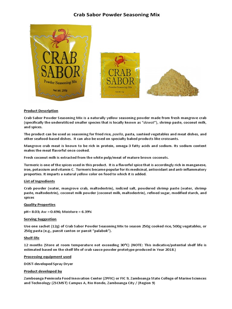 Crab Sabor Seasoning Mix Overview | PDF