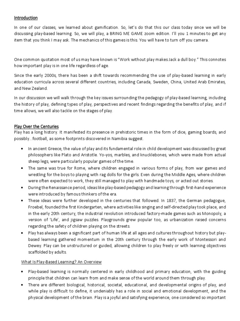 Play Based Learning Overview PDF | PDF | Learning | Behavior Modification
