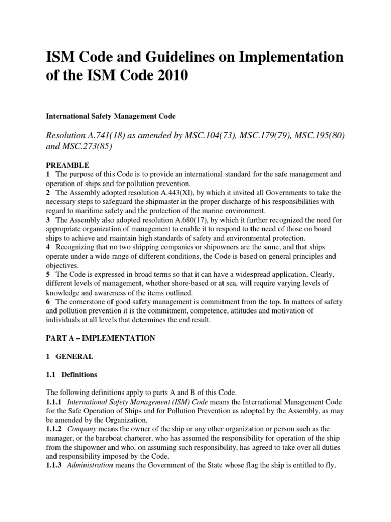 ISM Code and Guidelines on Implementation of the ISM Code 2010 | Safety ...