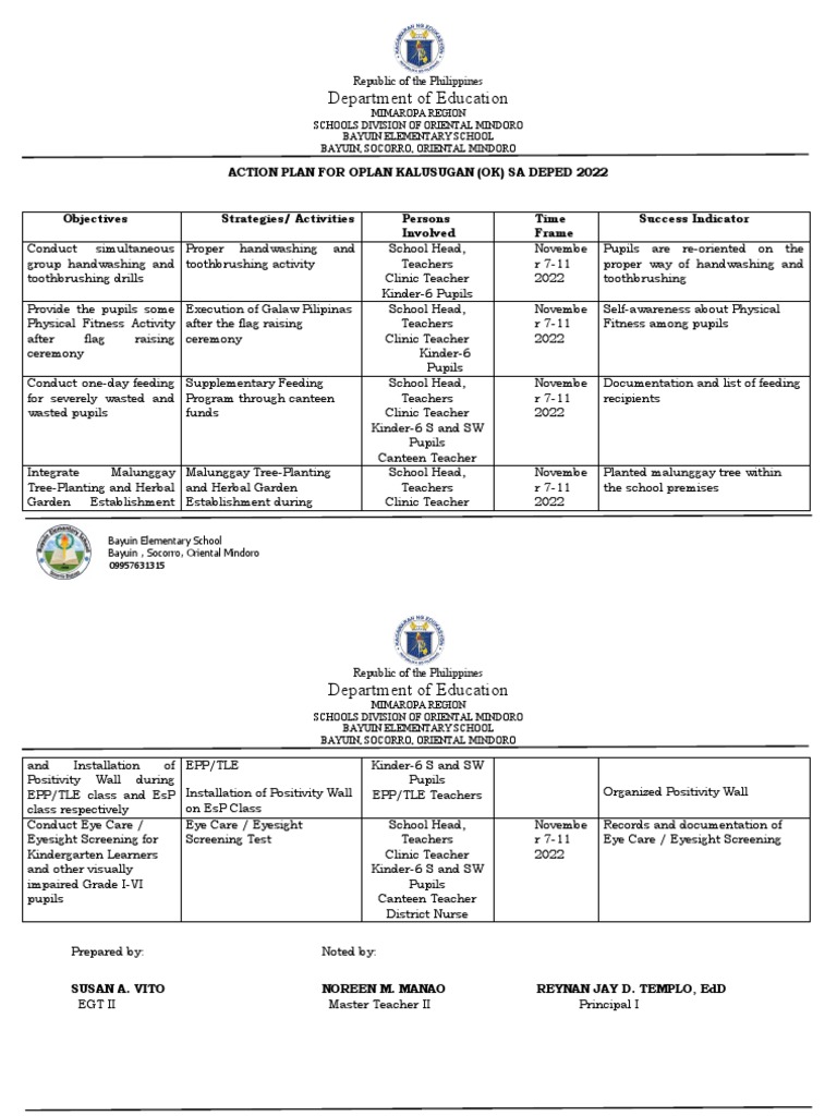 ActionPlanok Sa Deped PDF Social Institutions Public Services
