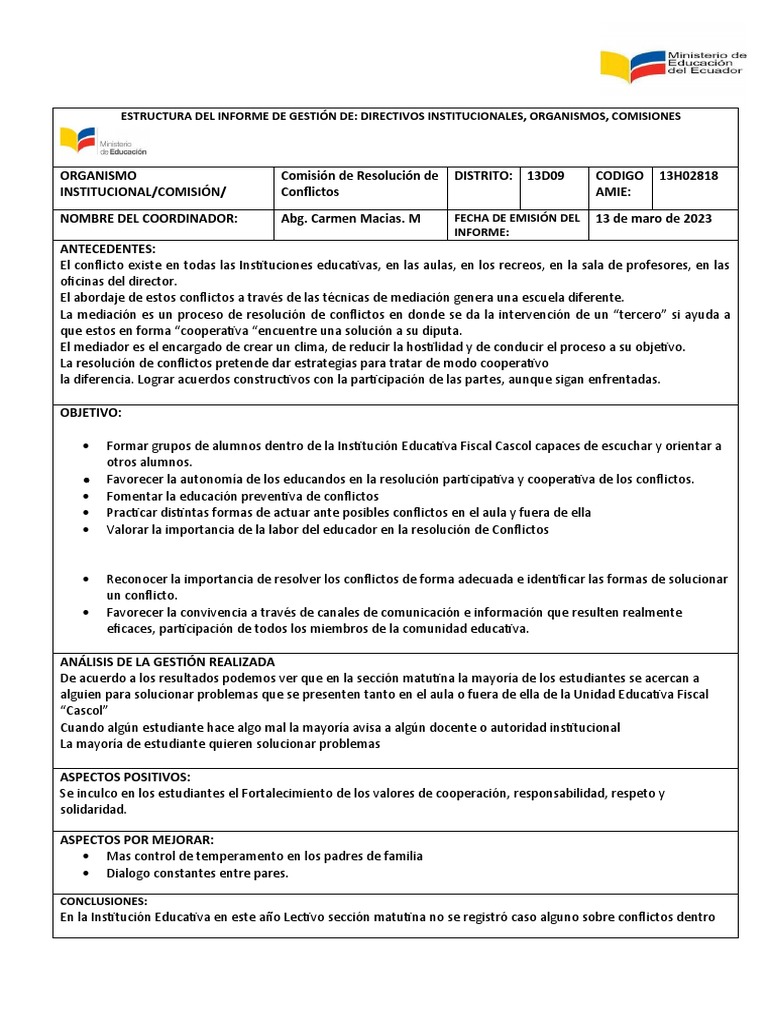 Estructura Del Informe de Gestión de | PDF
