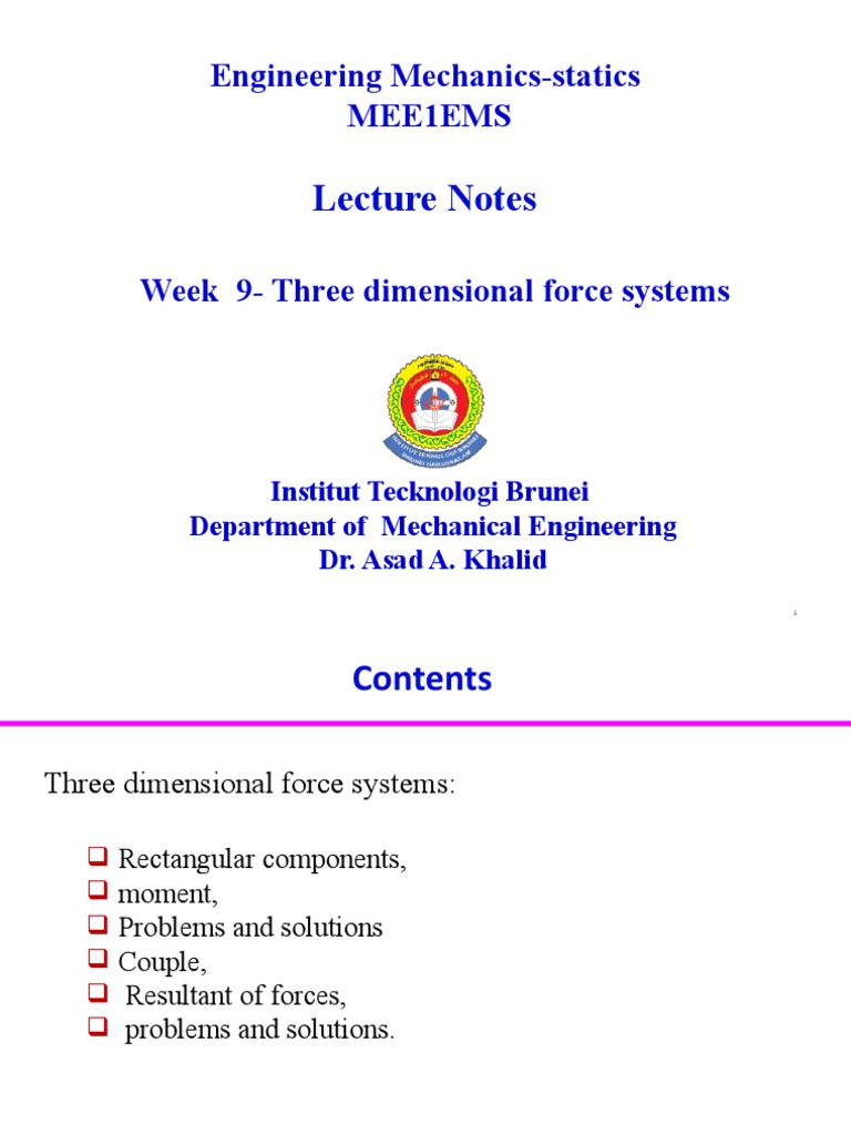 Three-Dimensional Force Systems Notes | PDF | Engineering | Physical ...