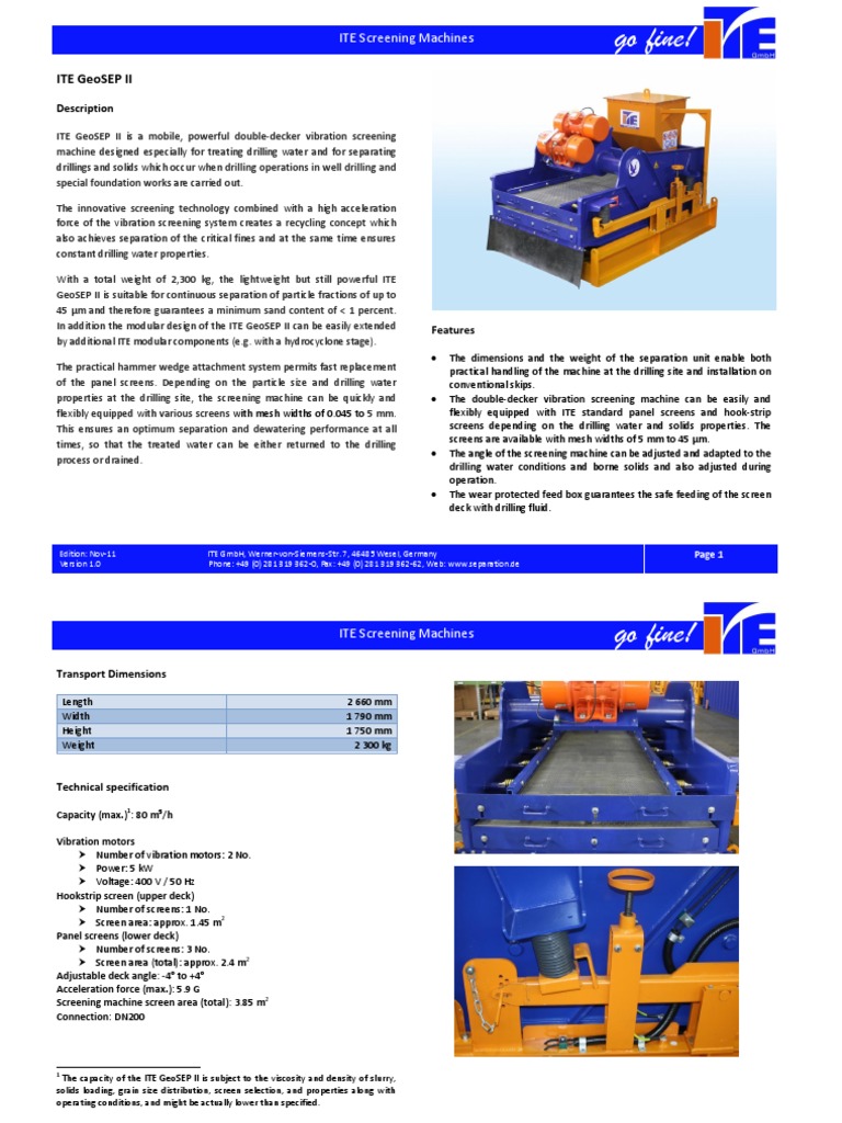 Data Sheet ITE GeoSep II Version1 0 E | PDF | Water | Drilling