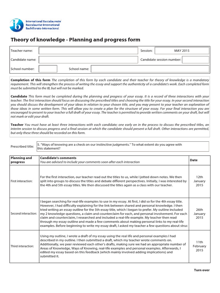 Real One Tok Essay PPF Exemplar Form PDF Essays Cognition