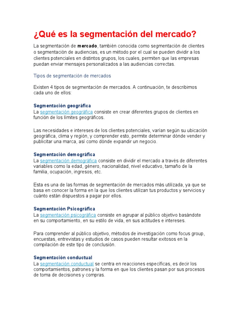 Tipos de Segmentación de Mercado | PDF | Marketing | Mercado (economía)