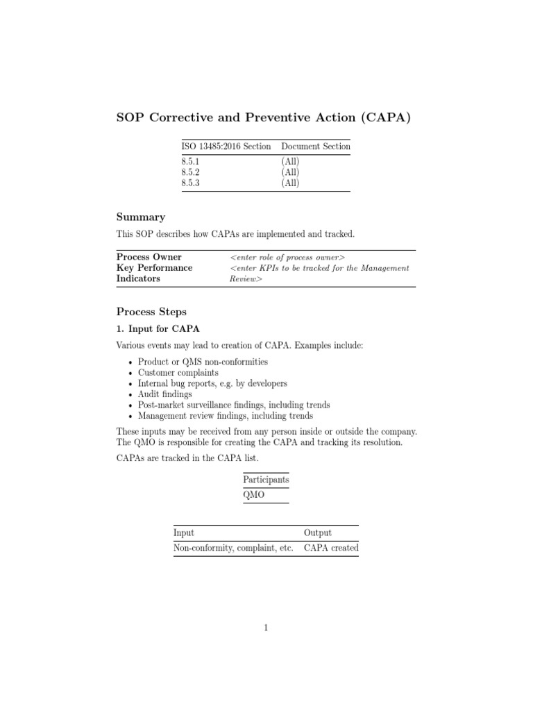 Sop Capa PDF | Download Free PDF | Verification And Validation ...