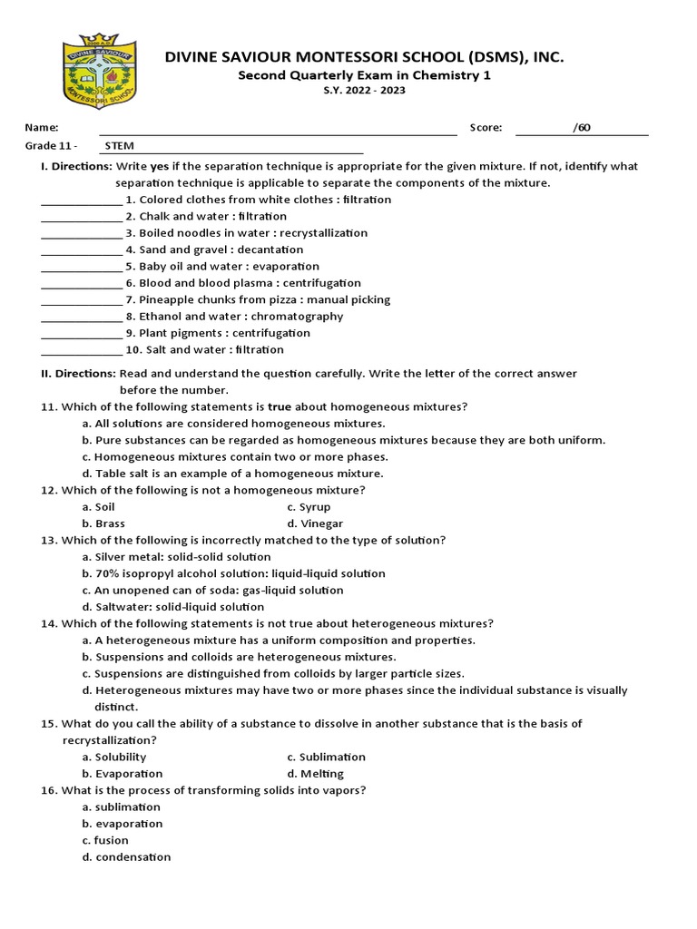 CHEM1 | PDF | Mixture | Phase (Matter)
