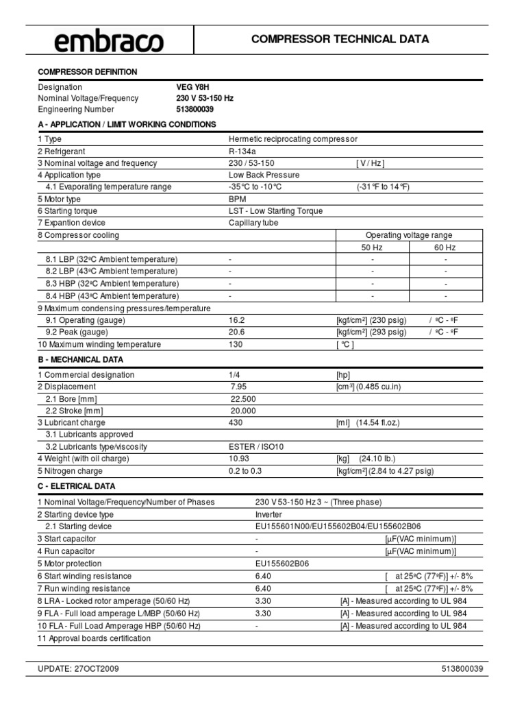 Compressor Technical Data Overview | PDF | Alternating Current ...