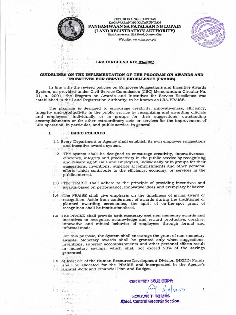 012023 (Guidelines On The Implementation of The Program On Awards and
