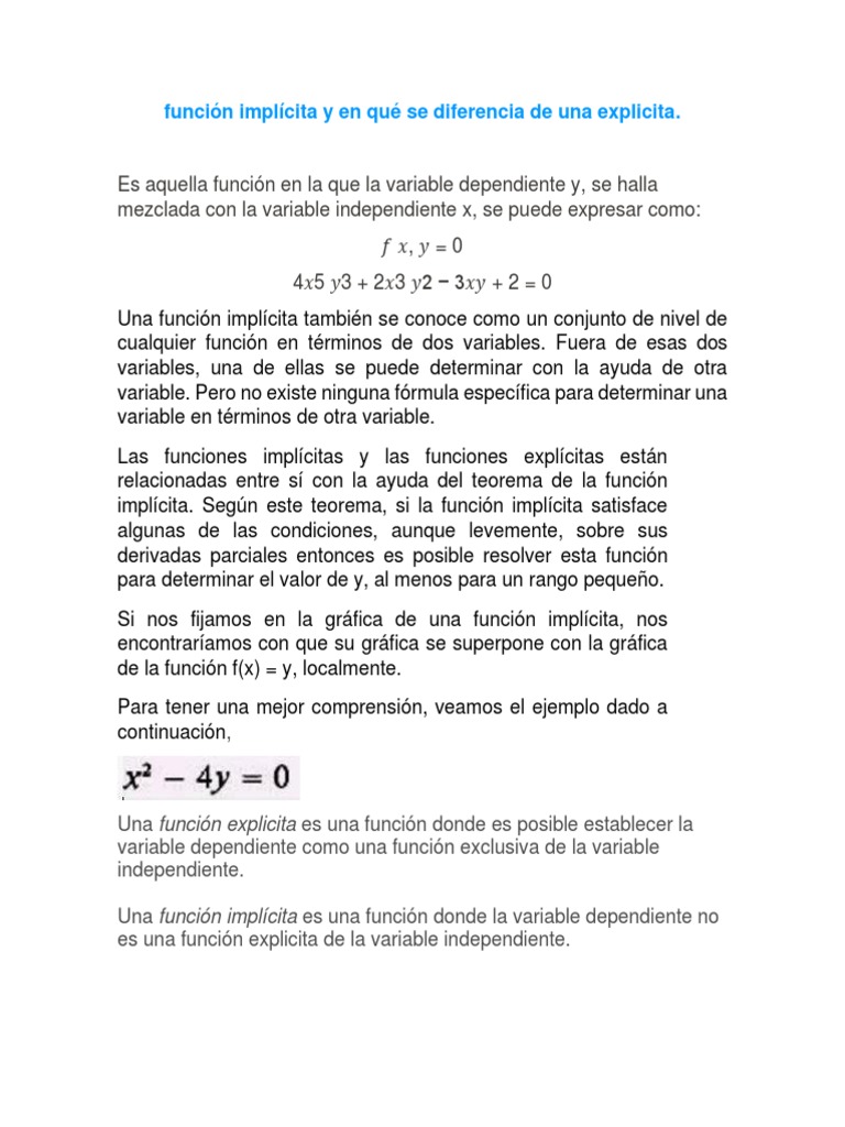 función implícita y en qué se diferencia de una explicita | PDF