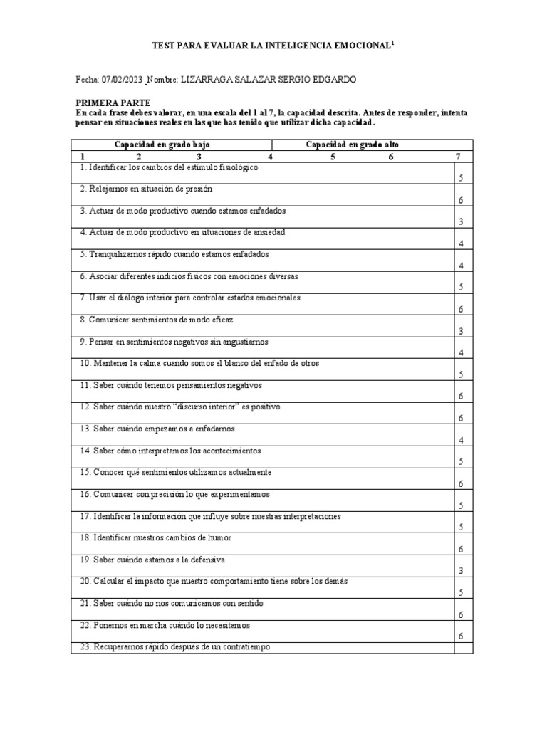Test para Evaluar La Inteligencia Emocional1 | PDF | Las emociones ...