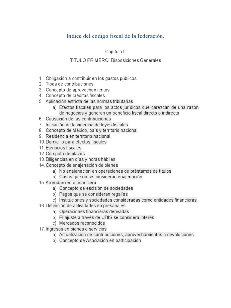 Índice del Código Fiscal de la Federación | PDF | Multa (pena ...