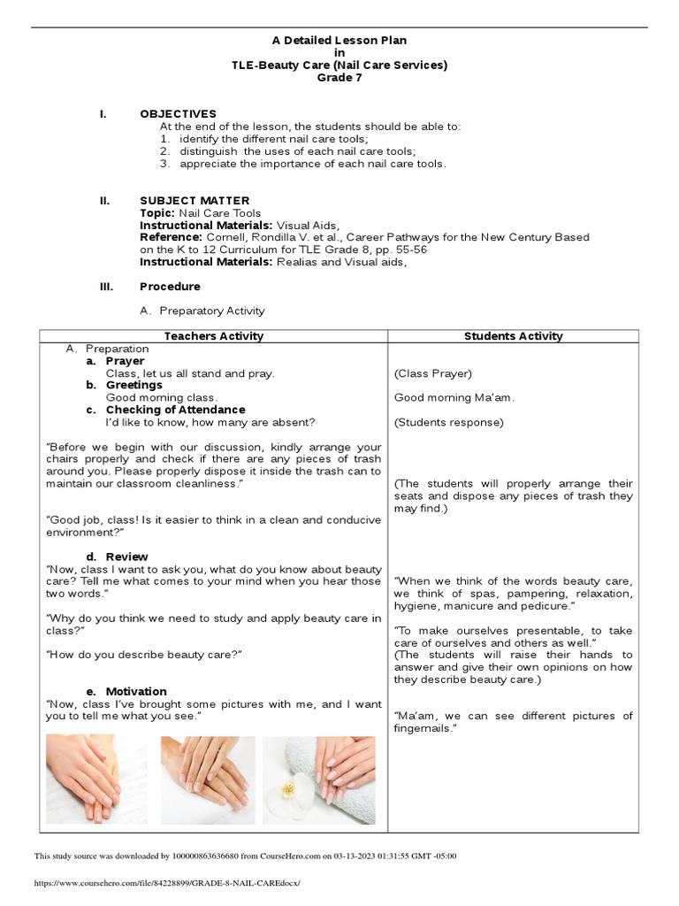 Grade 8 Nail Care PDF Nail (Anatomy) Foot