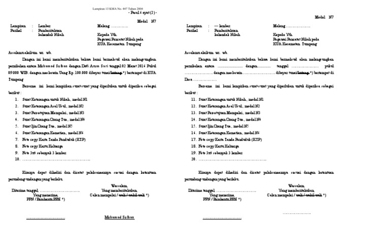 Contoh Surat Pernyataan N7 Menikah | PDF
