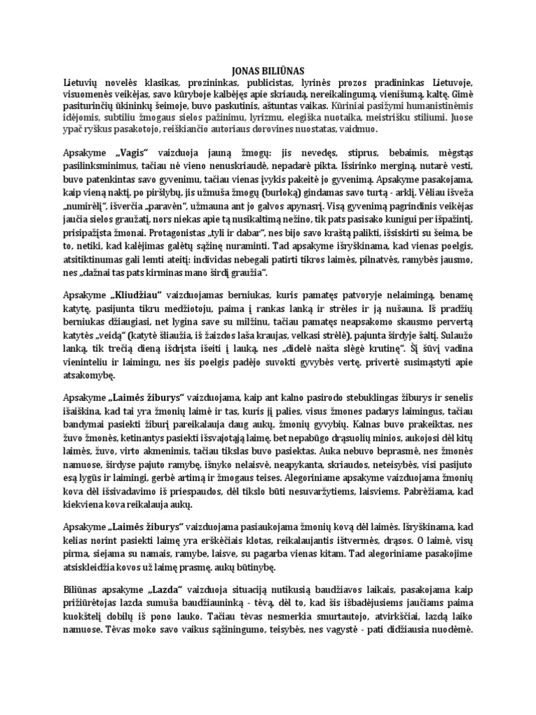 JONAS BILIUNAS Trumpai Apie Noveles | PDF