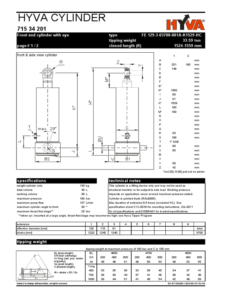 Hyva Cylinder Specifications & Parts List | PDF | Manufactured Goods ...
