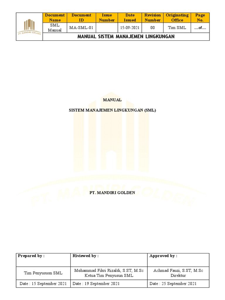 Manual SML PT. Mandiri Golden 2021 | PDF