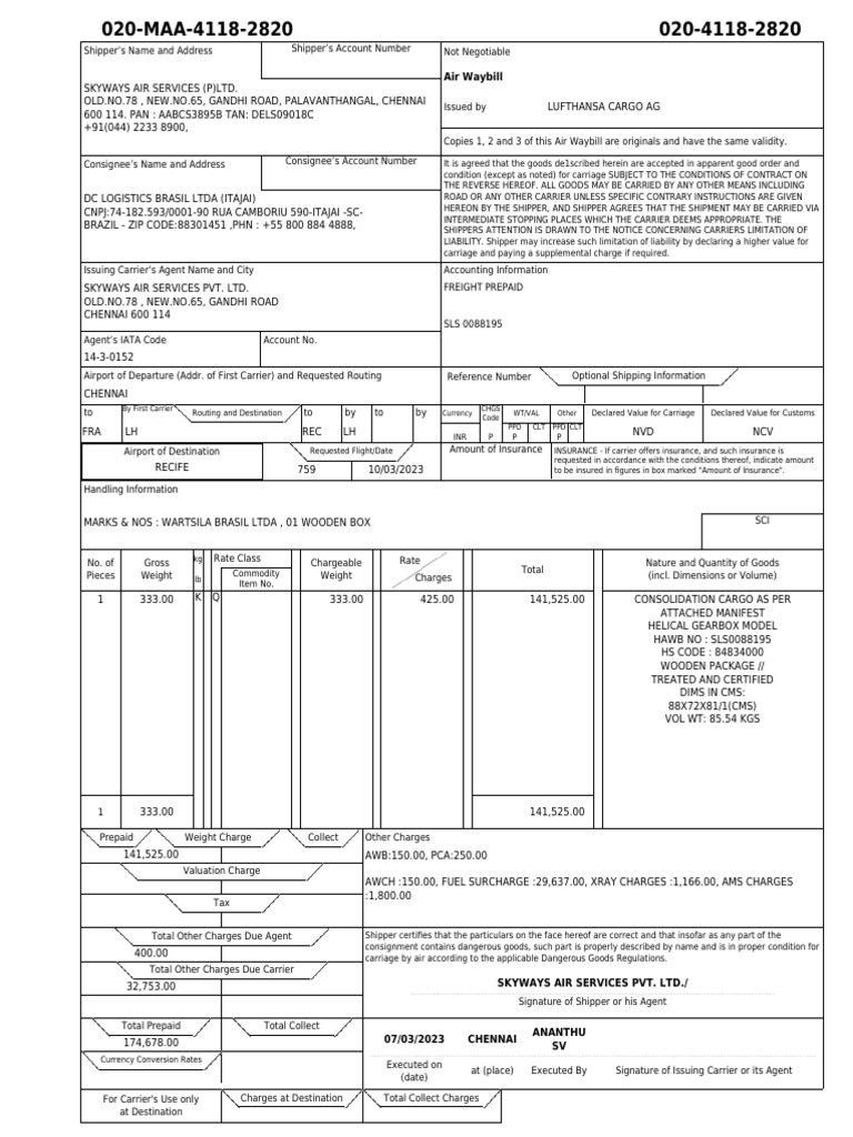 Mawb Rec PDF | Download Free PDF | Supply Chain Management | Freight ...
