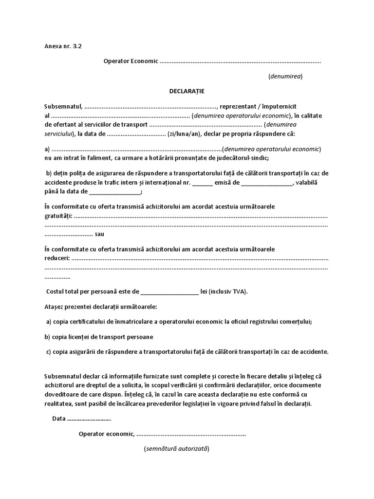 Declaratie Operator Transport | PDF