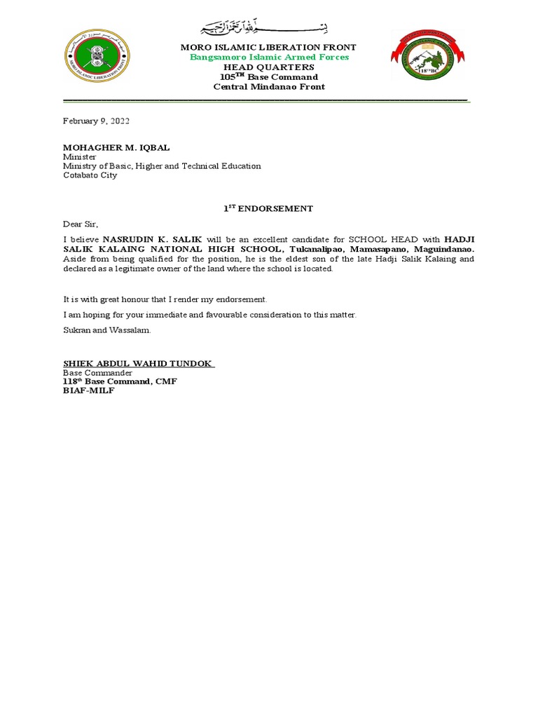ENDORSEMENT 1a | PDF